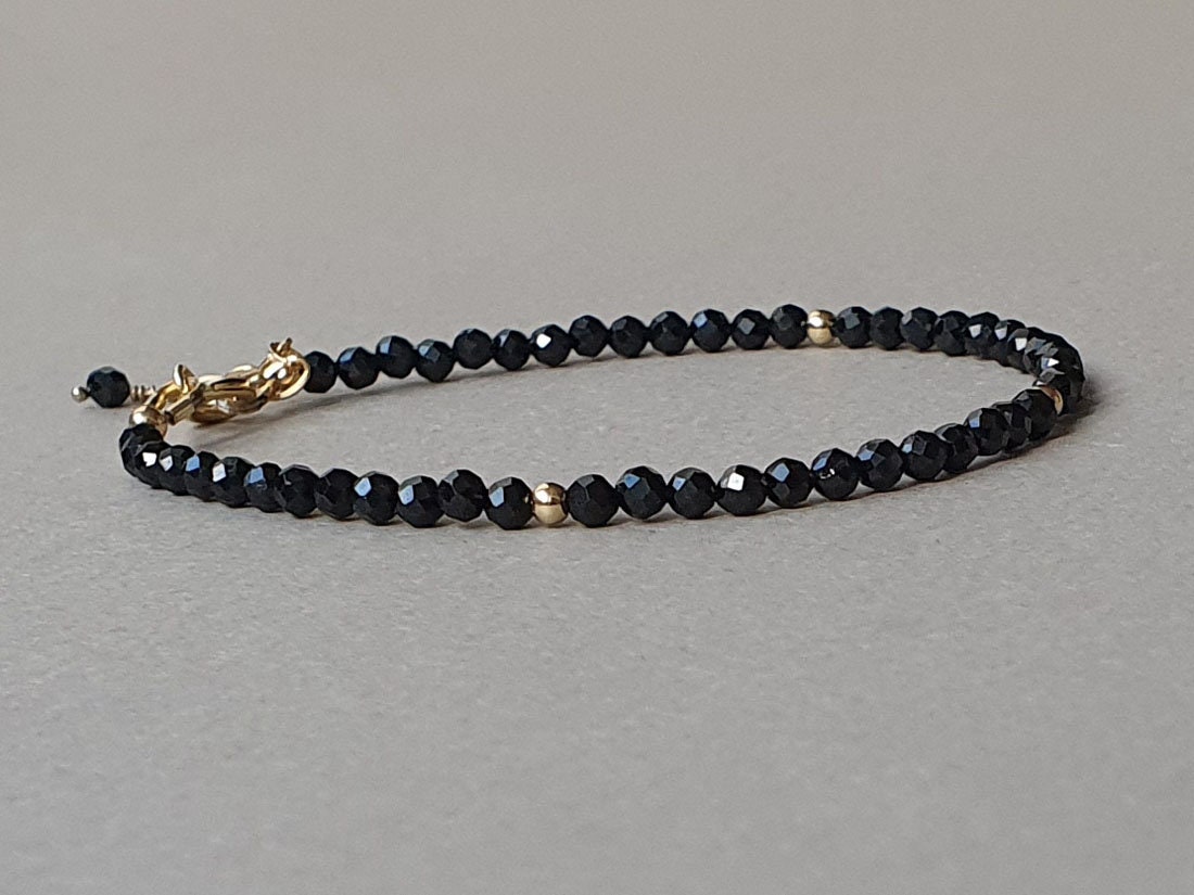 Black Spinel Bracelet: Genuine Gemstone, Gold Filled Findings Black Spinel Bracelet: Genuine Gemstone, Gold Filled Findings