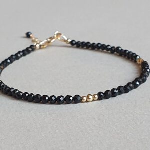 Black Spinel Bracelet: Genuine Rondelles, Gold Filled - Adjustable
