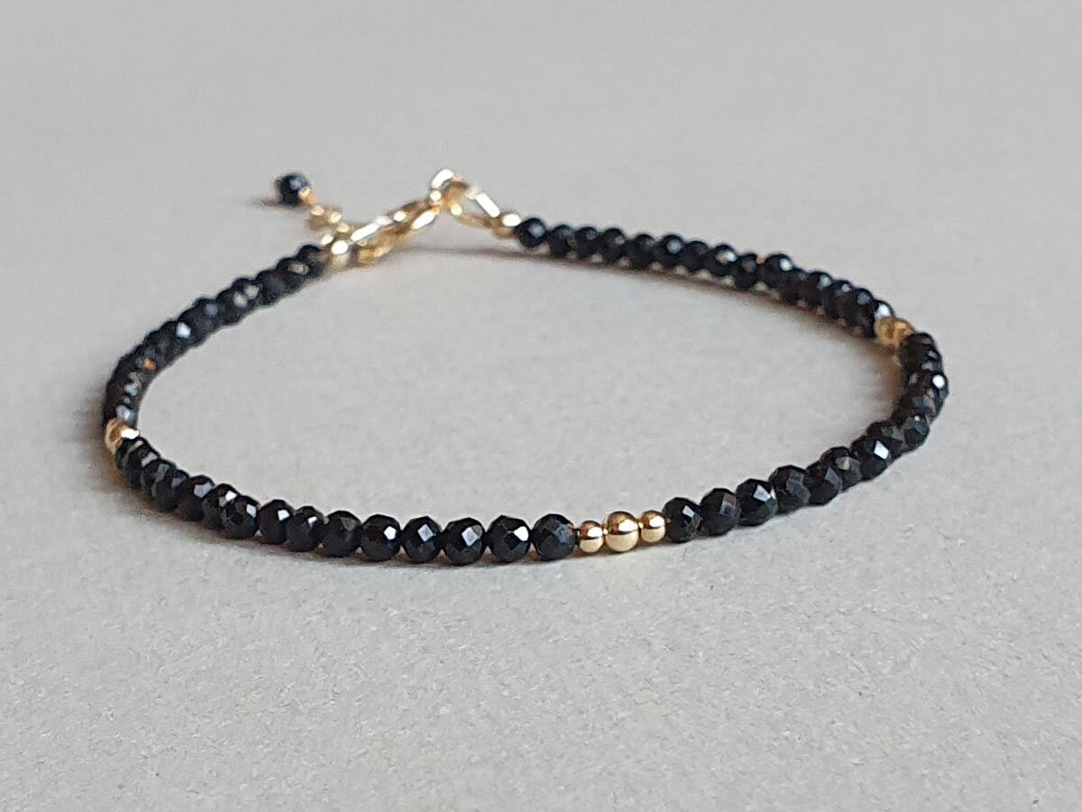 Black Spinel Bracelet: Genuine Rondelles, Gold Filled - Adjustable Black Spinel Bracelet: Genuine Rondelles, Gold Filled - Adjustable