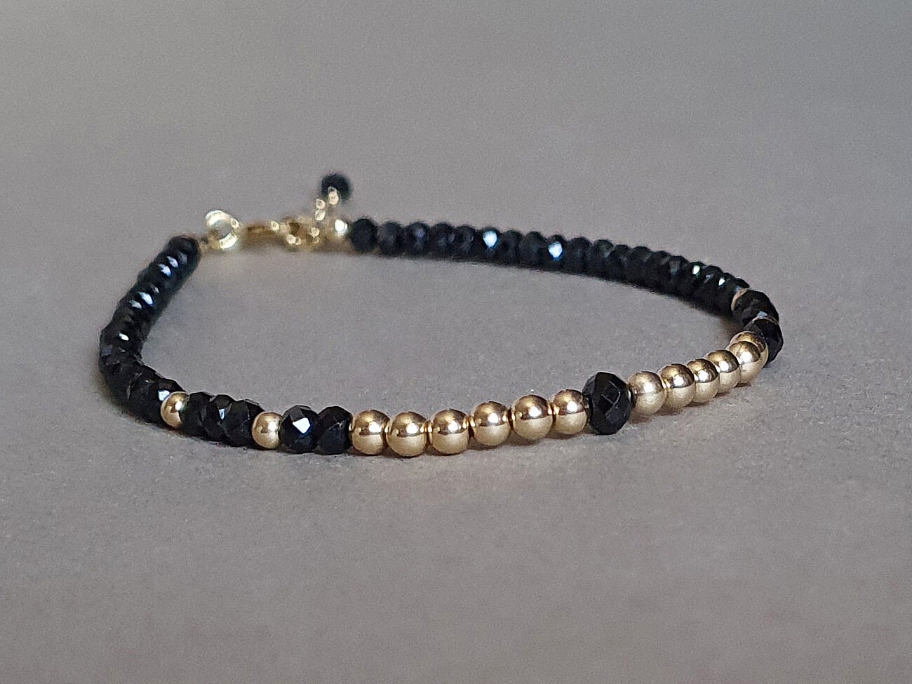 Black Spinel Bracelet: Gold Filled Protection Jewelry