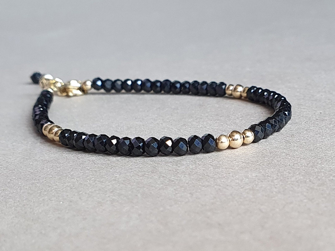 Black Spinel Bracelet: Gold Filled, Protective Healing Jewelry
