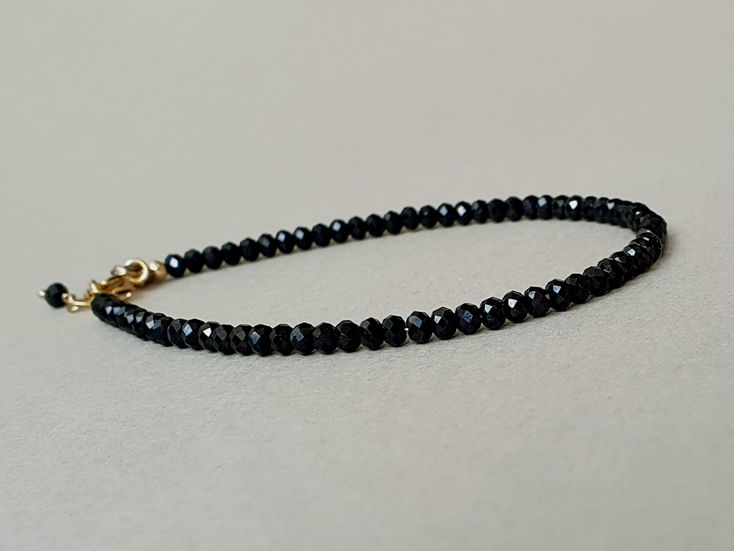 Black Spinel Bracelet: Hand Stamped Initial, Personalized Jewelry