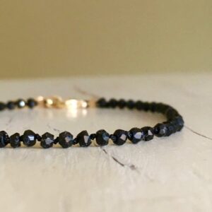 Black Spinel Bracelet: Silk Knotted Gemstone Jewelry, 14k Gold Filled