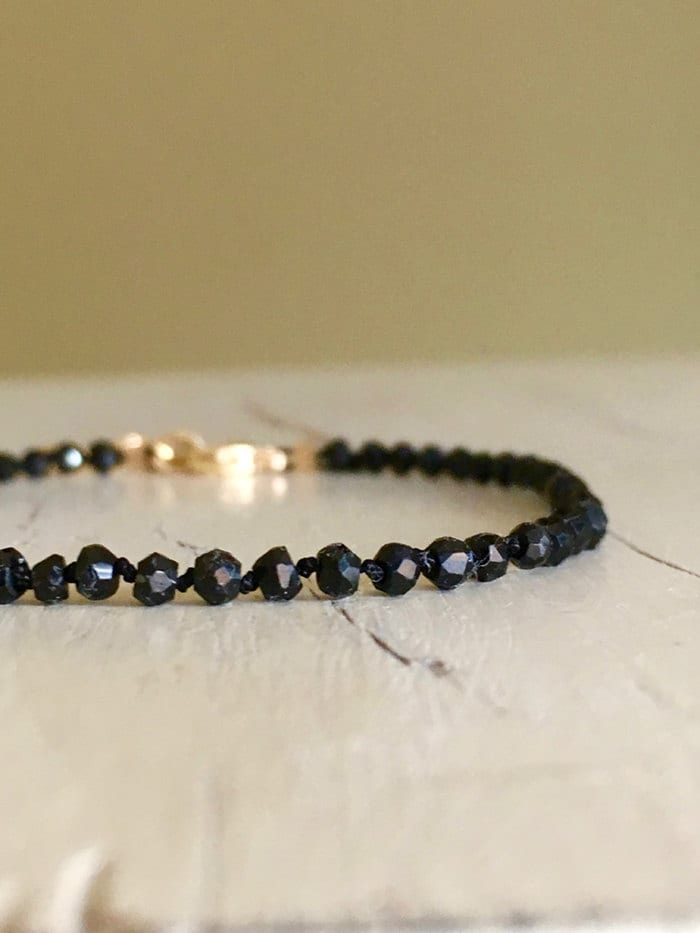 Black Spinel Bracelet: Silk Knotted Gemstone Jewelry, 14k Gold Filled