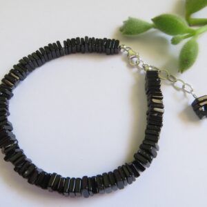 Black Spinel Bracelet, Sterling Silver, Adjustable Gemstone Jewelry
