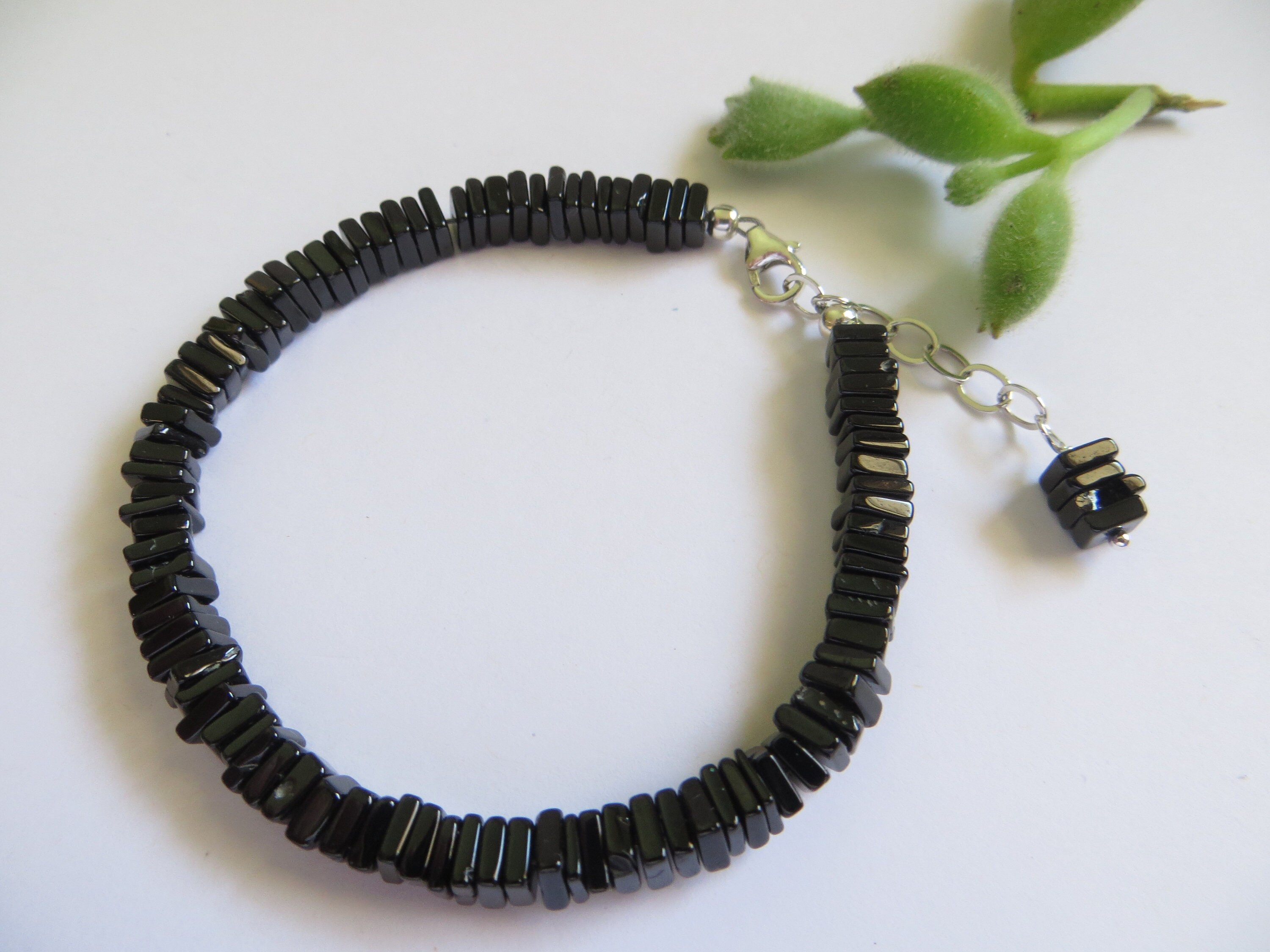 Black Spinel Bracelet, Sterling Silver, Adjustable Gemstone Jewelry