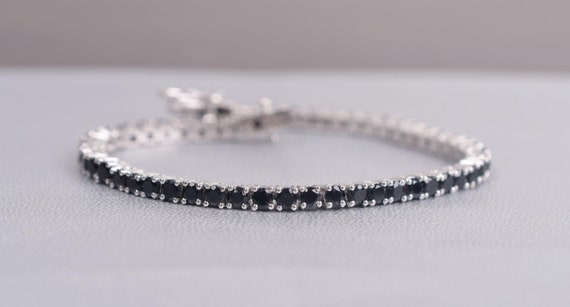 Black Spinel Tennis Bracelet, 925 Sterling Silver, Anniversary Gift
