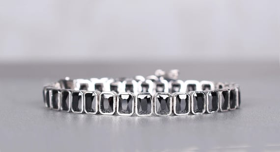 Black Spinel Tennis Bracelet: Octagon Gemstone Bracelet, Bridal Jewelry, Anniversary Gifts