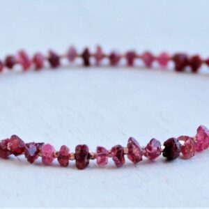 Spinel Crystal Beaded Bracelet In Rose Gold Filled, Raw Pink Spinel Chips, Spinel Bracelet, Red Gemstone Jewelry, Boho Gift For Her