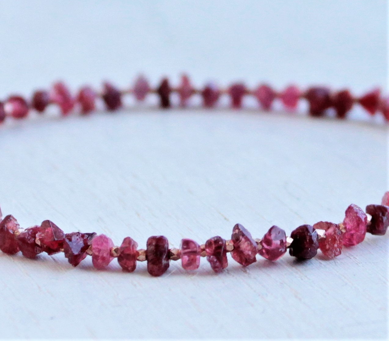 Spinel Crystal Beaded Bracelet In Rose Gold Filled, Raw Pink Spinel Chips, Spinel Bracelet, Red Gemstone Jewelry, Boho Gift For Her