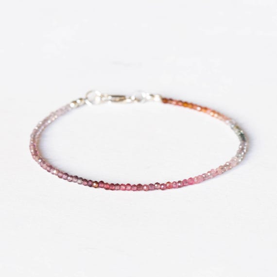 Dainty Spinel Bracelet, Delicate Multi Colored Gemstone Ombre Beaded Stacking Jewelry Dainty Spinel Bracelet, Delicate Multi Colored Gemstone Ombre Beaded Stacking Jewelry