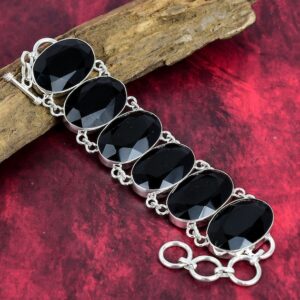 Faceted Black Spinel Bracelet, 925 Sterling Silver Bracelet, Adjustable Chain Bracelet, Gemstone Bracelet, Handmade Jewelry, Birthday Gifts.