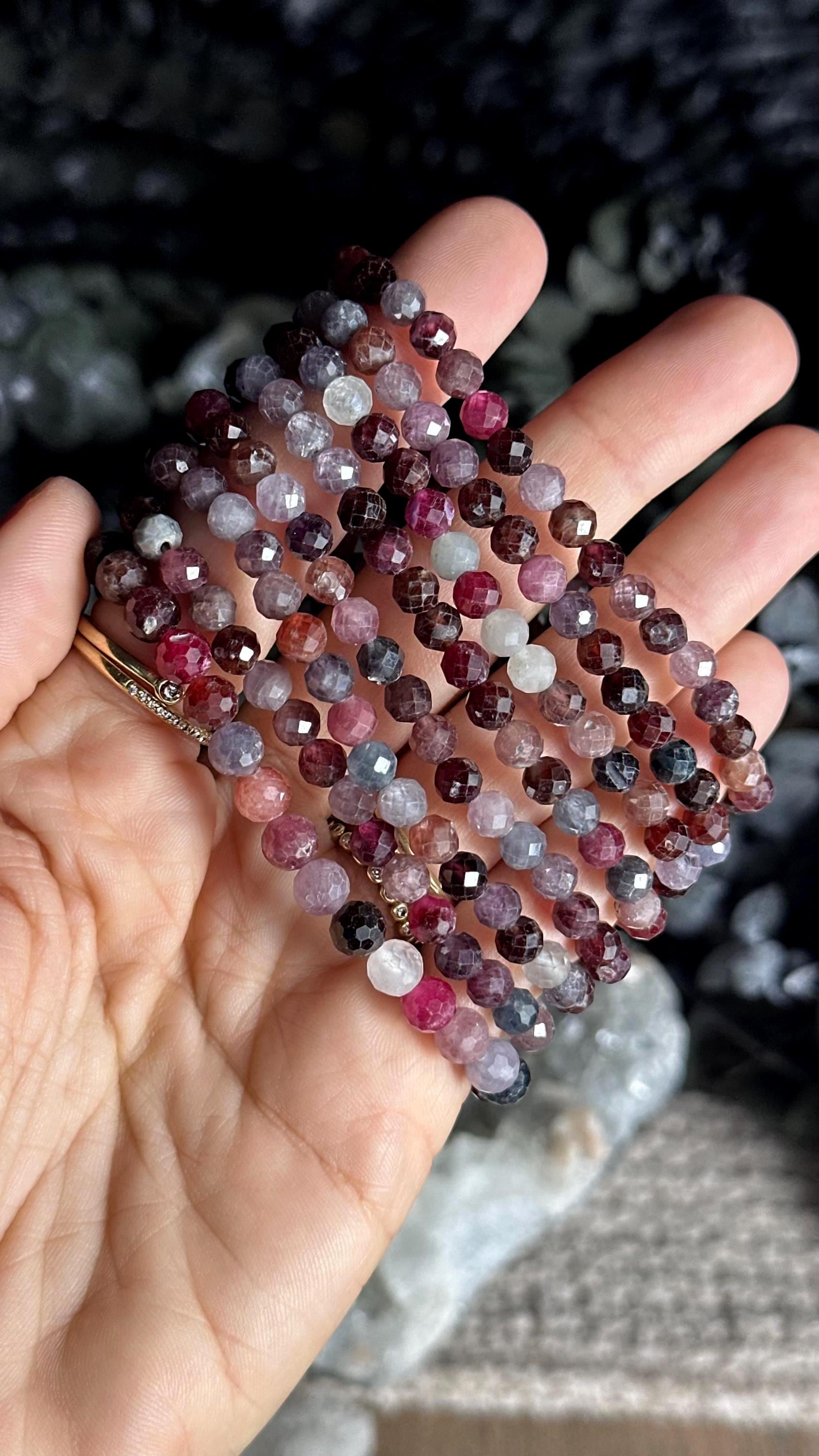 Faceted Spinel Crystal Beaded Bracelet: 5mm Stretch Bracelet