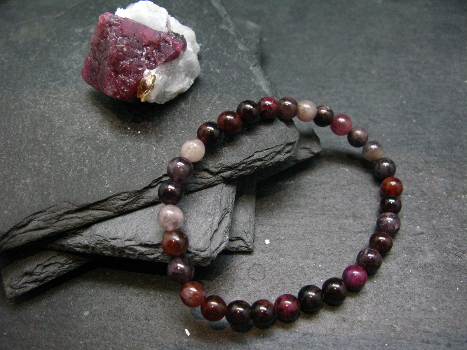 Spinel Genuine Bracelet ~ 7 Inches  ~ 6mm Round Beads