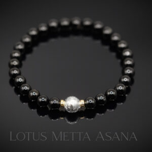 Gibeon Iron Meteorite Muonionalusta (8mm), Black Spinel (6mm), Gold Filled Spacer Stretch Bracelet