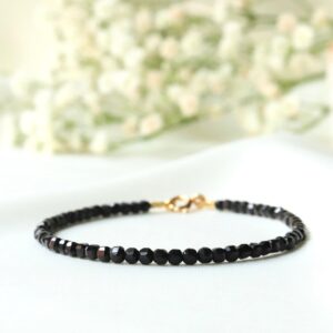 Gift For Her - Genuine Spinel Bracelet, 2mm Cube Gemstone Bracelet, Black Crystal Bracelet, Bracelets For Women, Square Bead Bracelet