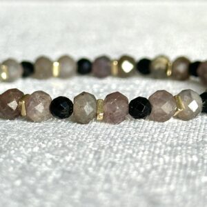 Gray & Black Spinel Bracelet, Natural Gemstone Stretch Bracelet, Handmade Artisan Everyday Jewelry