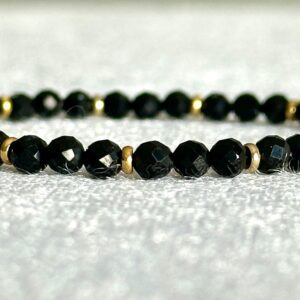 Handcrafted Natural Black Spinel Beaded Stretch Bracelet: Minimalist Gemstone Everyday Jewelry