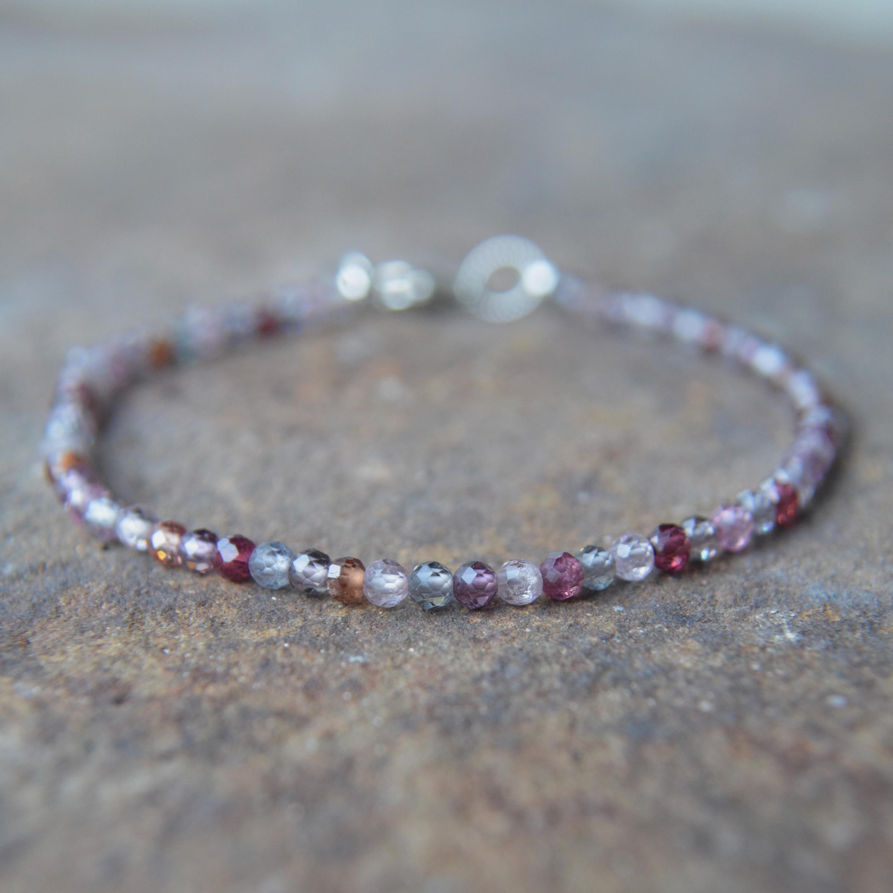 Multicolor Spinel And Silver Bracelet 6 1/2 Inches