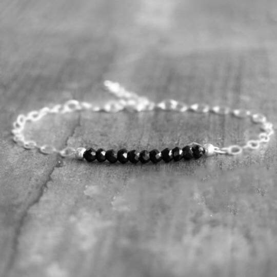 Natural Black Spinel Bracelet In 925 Sterling Silver, Dainty Bracelet, Gemstone Bracelet, Ombre Bracelet, Bar Bracelete, Gift For Her