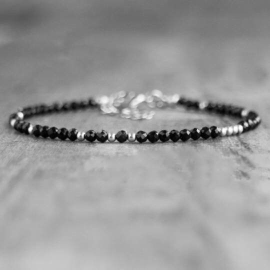 Natural Black Spinel Bracelet In 925 Sterling Silver, Dainty Bracelet, Gemstone Bracelet, Ombre Bracelet, Bar Bracelete, Gift For Her