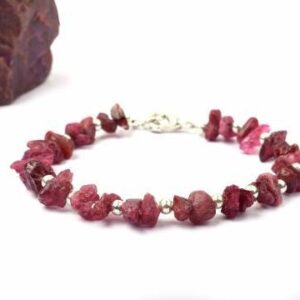 Natural Raw Red Spinel Bracelet in 925 Sterling Silver Plating, Dainty, Rough Gemstone Bracelet, Red Spinel Rough, Uncut Stone Bracelet