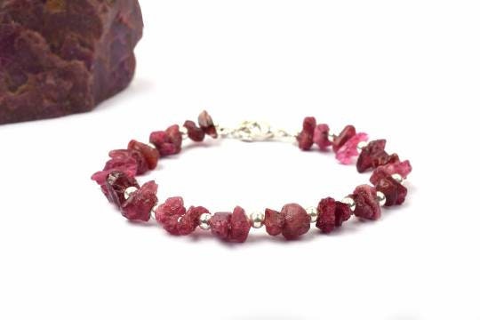 Natural Raw Red Spinel Bracelet In 925 Sterling Silver Plating, Dainty, Rough Gemstone Bracelet, Red Spinel Rough, Uncut Stone Bracelet