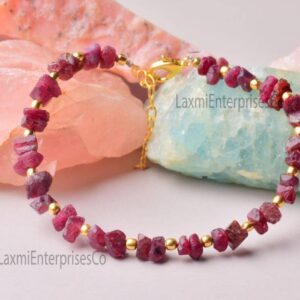 Natural Raw Red Spinel Bracelet, Dainty, Red Spinel, Uncut, Beads, Rough Gemstone Bracelet, Red Spinel Rough, Uncut Stone Bracelet, Gift Her