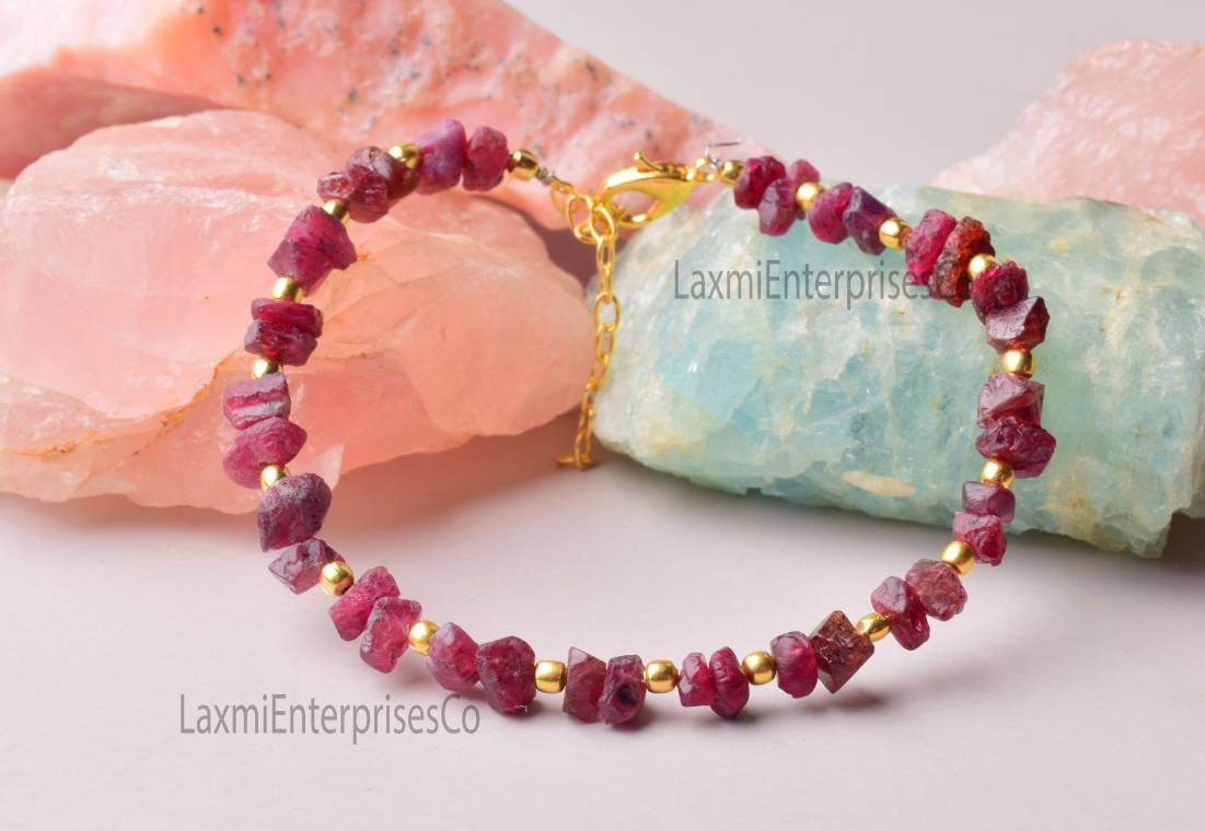 Natural Raw Red Spinel Bracelet, Dainty, Red Spinel, Uncut, Beads, Rough Gemstone Bracelet, Red Spinel Rough, Uncut Stone Bracelet, Gift Her