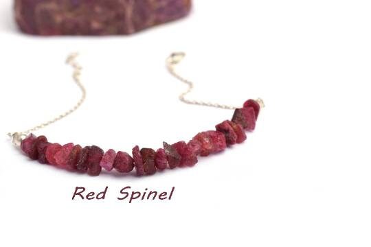 Natural Raw Red Spinel Bracelet In 925 Sterling Silver, Dainty, Rough Gemstone Bracelet, Red Spinel Rough, Uncut Stone Bracelet, Gift Her