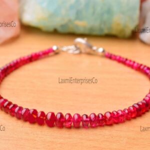 Natural Red Spinel Bracelet 925 Sterling Silver – Dainty Smooth Beaded Gemstone Plain Red Bracelet Handmade Gift for Her