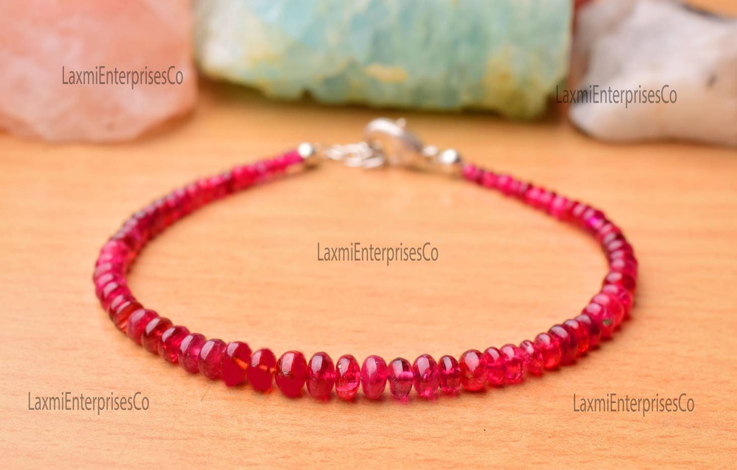 Natural Red Spinel Bracelet 925 Sterling Silver – Dainty Smooth Beaded Gemstone Plain Red Bracelet Handmade Gift For Her