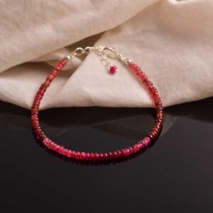 Natural Red Spinel Beaded Bracelet 925 Silver, Dainty Gemstone Bracelet, Red Spinel Jewelry, Birthstone Gift Her, Handmade Silver Bracelet