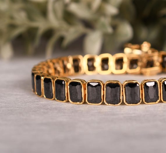 Octagon Black Spinel Tennis Bracelet, Sterling Silver, Anniversary Gift