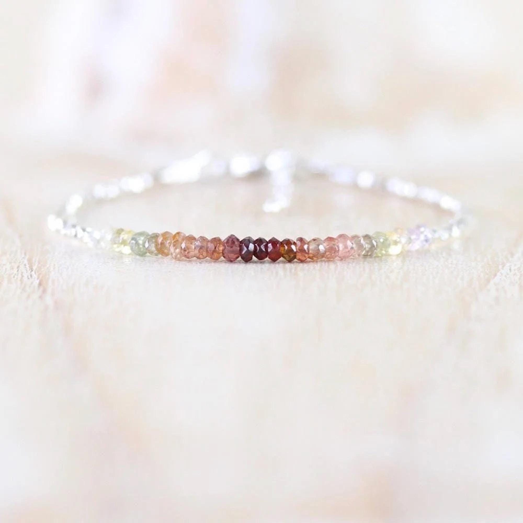 Ombre Spinel, Sterling & Fine Silver Bracelet, Multi Color Gemstone Tiny Beaded Stacking Bracelet, Rustic, Earthy, Autumn, Fall Jewelry