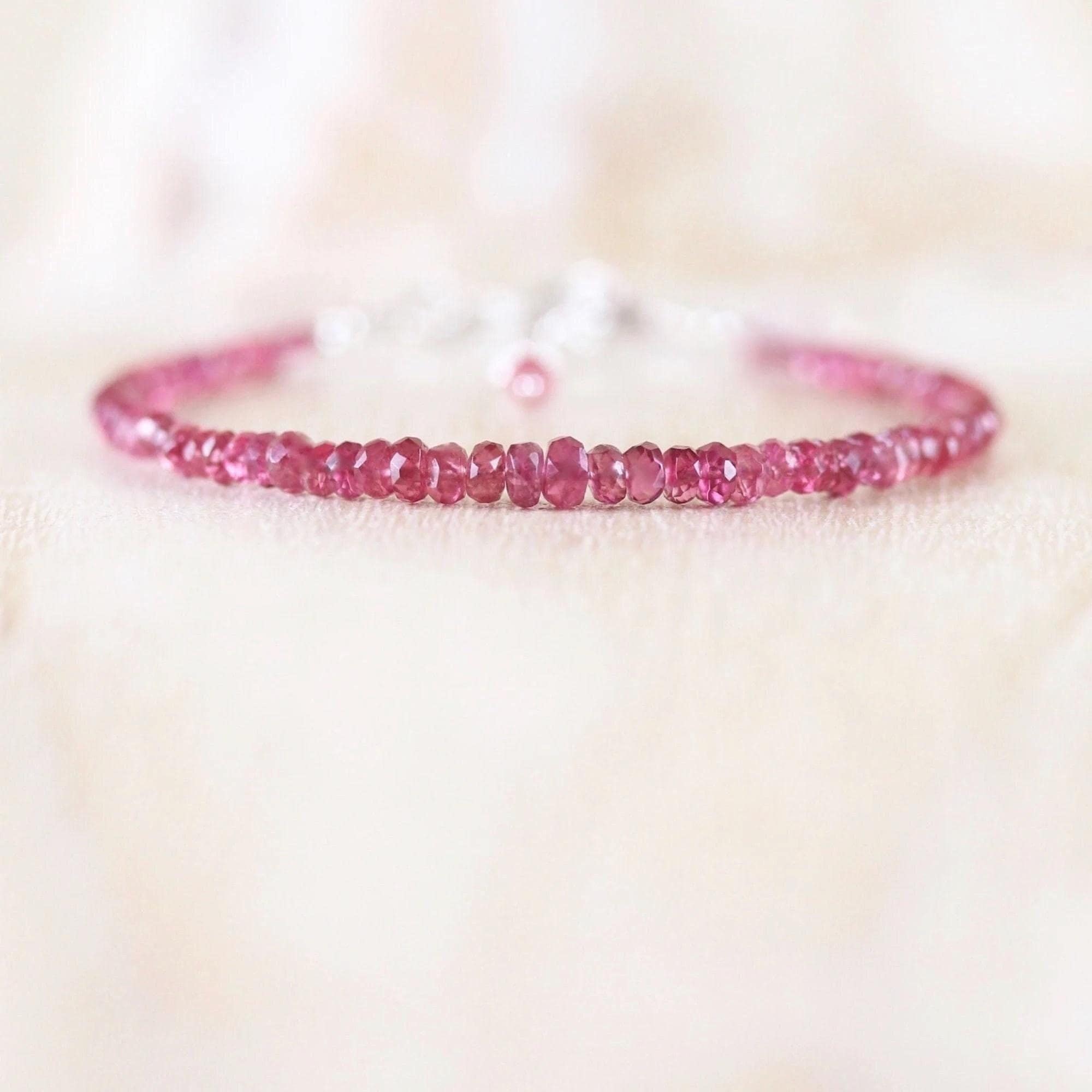 Pink Spinel Dainty Bracelet In Sterling Silver, Gold Or Rose Gold Filled, Delicate Gemstone Stacking Bracelet, 2.5 To 3.5mm Faceted Beads