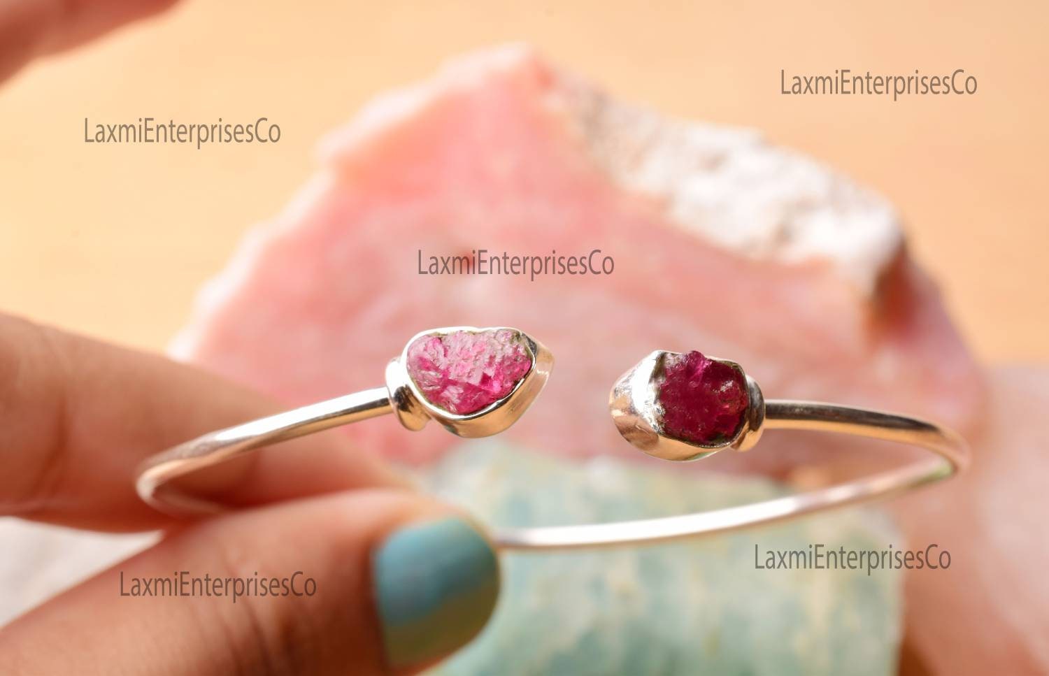 Raw Red Spinel Bracelet 925 Sterling Silver, Dainty Rough Gemstone Cuff, Natural Crystal Bangle, Minimalist Gift For Her