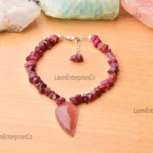 Raw Red Spinel and Strawberry Quartz Bracelet in 925 Sterling Silver, Gemstone Bracelet, Red Spinel Rough, Uncut Stone Bracelet, Gift Her