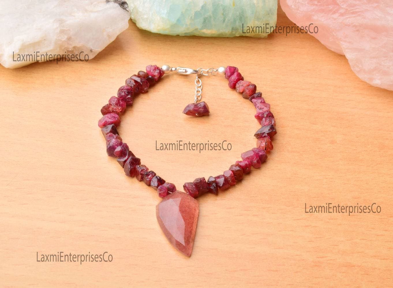 Raw Red Spinel And Strawberry Quartz Bracelet In 925 Sterling Silver, Gemstone Bracelet, Red Spinel Rough, Uncut Stone Bracelet, Gift Her