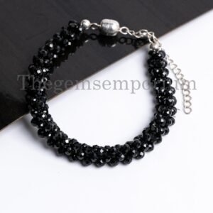 Stunning! Black Spinel Faceted Round Beaded Bracelet, Handmade 925 Sterling Silver Beads Bracelet, Healing Black Gemstone Bracelet, For Him
