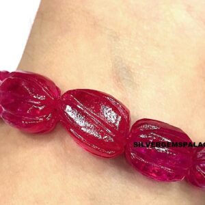 AAAA+ Hot Pink Spinel Stone Bracelet Gorgeous Pink Spinel Carved Nuggets Gemstone Beads 7 inch Long Bracelet Jewelry Bracelet Gift For Her.