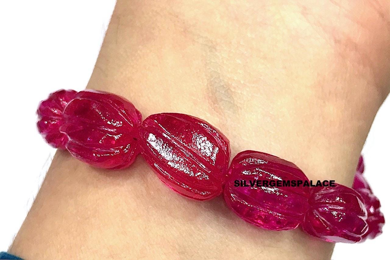Aaaa+ Hot Pink Spinel Stone Bracelet Gorgeous Pink Spinel Carved Nuggets Gemstone Beads 7 Inch Long Bracelet Jewelry Bracelet Gift For Her.