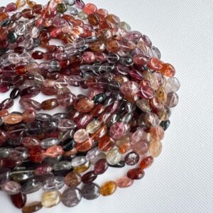 Multi Spinel Smooth Oval Shaped Tumble Beads, 5mm to 10mm Natural Multi Spinel Gemstone Beads, Sold As 18 Inch Strand, GDS2283/14