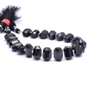 Natural AAA+ Black Spinel Side Drilled Drum Beads | 8inch strand | Natural Spinel Faceted Semi Precious Gemstone Tumbled Nuggets Beads