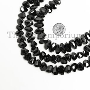 Natural Raw Black Spinel Nuggets Beads, Uneven Shape Faceted Beads Strand, Loose Drilled Beads For Jewelry Making, Wholesale Bulk Gemstones