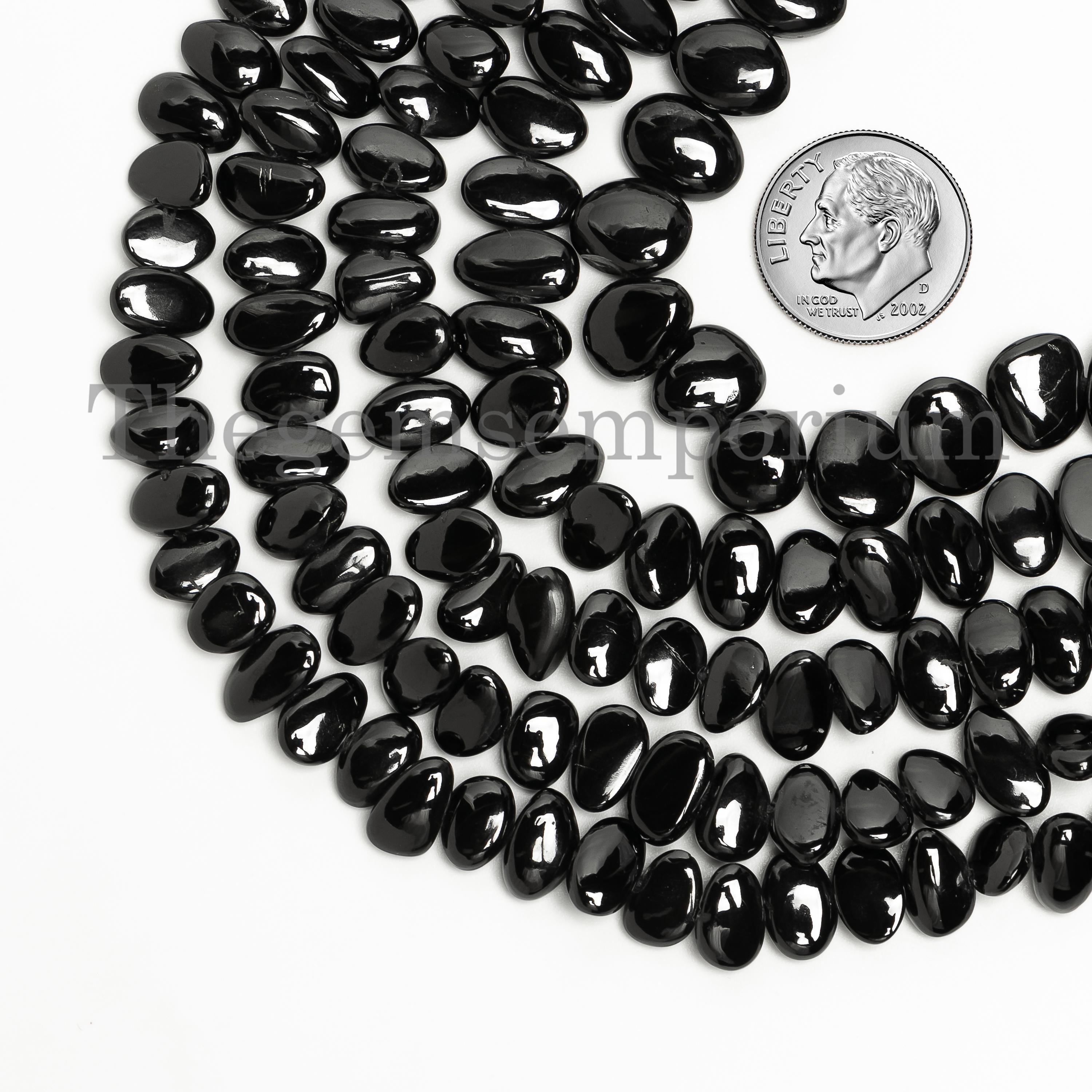 Plain Black Spinel Nuggets Beads, Raw Natural Black Color Spinel Strand, Drilled Beads String For Jewelry Making, Slack Spinel Necklace Bead