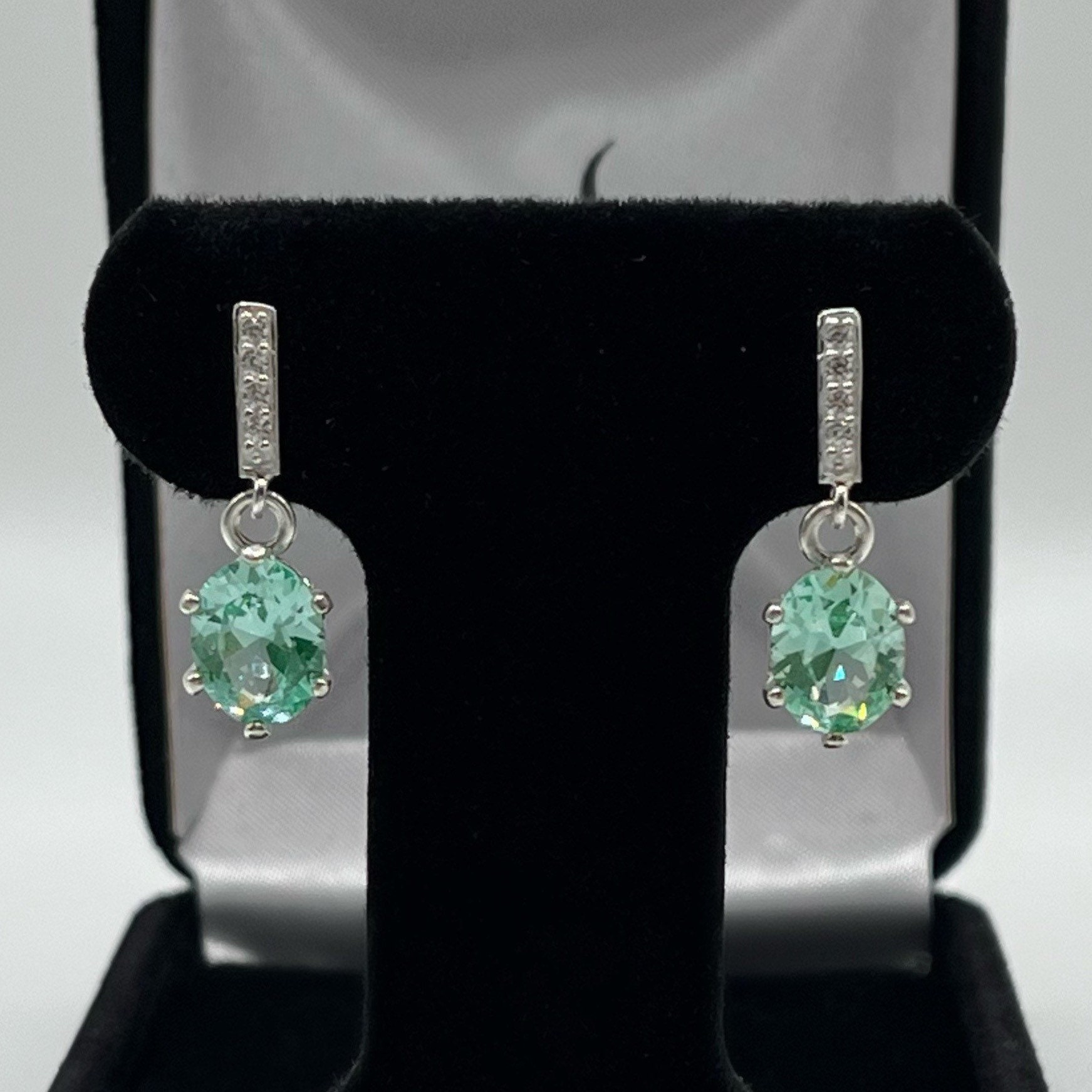 4ct Oval Cut Ice Green Spinel Earrings In Sterling Silver Bridal Jewelry Gift