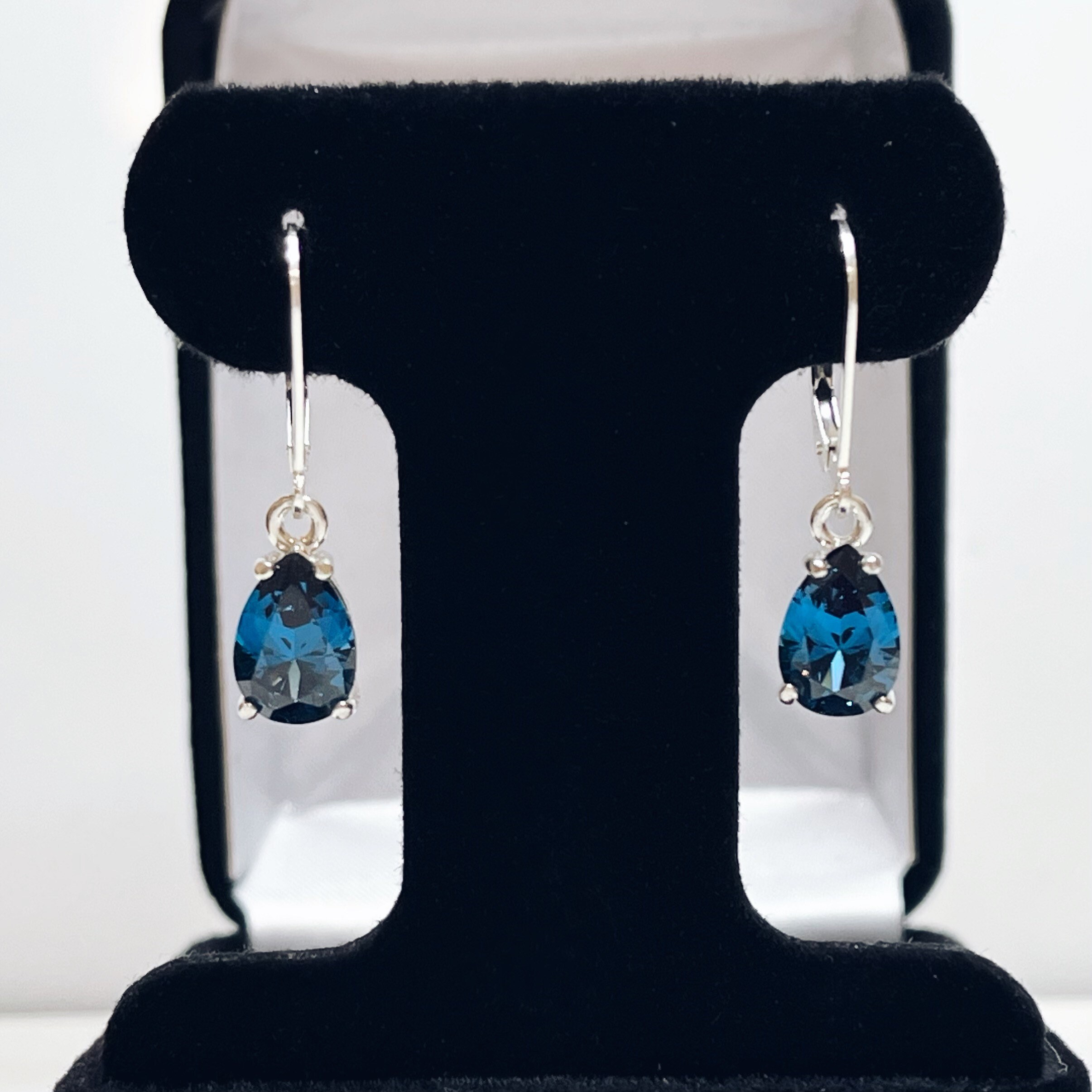 4ctw Pear Cut London Blue Spinel Earrings Sterling Silver Leverback
