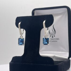 5.2ctw Emerald Cut London Blue Spinel Earrings Sterling Silver