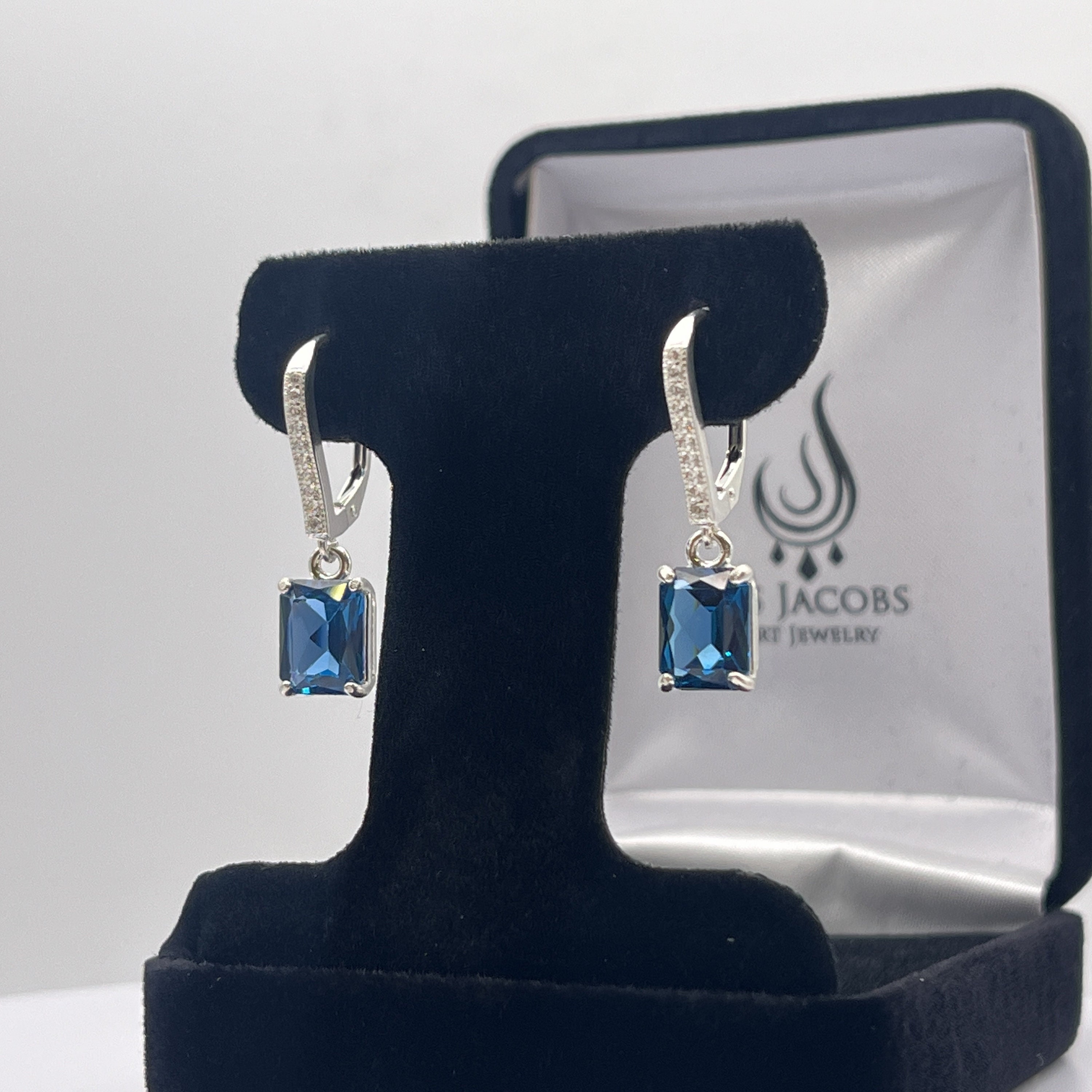 5.2ctw Emerald Cut London Blue Spinel Earrings Sterling Silver
